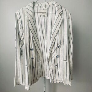 STOOSH Linen‎ Viscose Blend Striped Double Breasted Blazer Women's Size L